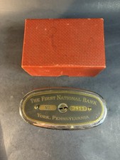 Vintage The First National Bank York Pa. Traveling Teller Coin Bank Metal-No Key picture