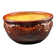 Brown Glazed Embossed Ceramic Pottery Flower Pot Planter 10