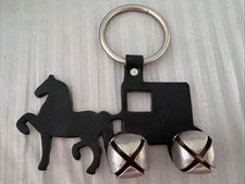 VINTAGE HANDCRAFTED AMISH BUGGY DOOR CHIME BLACK LEATHER SLEIGH BELLS USA picture