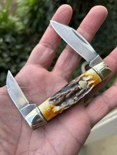 #2530 Rough Ryder Damascus Cinnamon Bone Senator Jack Pocket Knife New In Box picture