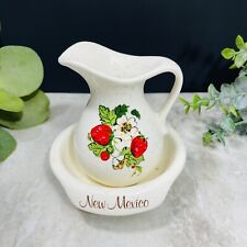 Vintage Treasure Craft Strawberry Pitcher Bowl Basin New Mexico Figure Speckled picture