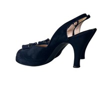 Vintage 1940s Palter De Liso Black Suede Platform Peep-Toe Slingback Heels 7 AA picture