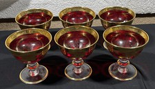 LOT OF 6 INTERGLASS Venice Super CRYSTAL RUBY RED SHERBET GLASS 24 k Murano picture