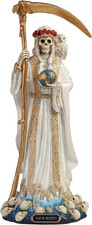 11 1/2 Inch Santa Muerte Grim Reaper Holy Death Resin Sculpture White Gold Finis picture