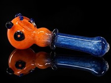 Orange Blue Glass Tobacco Hand Pipe Cobalt Accent Raised Glass Art Design picture