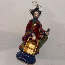 JAPANESE GEISHA GIRL & KIMONO GLASS CHRISTMAS ORNAMENT picture