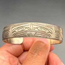 Vintage Northwest Coast Native Beaver Silver Bracelet Cuff 6-1/2