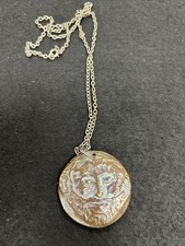 RARE Mask of Agamemnon Leda & Swan Mycenaean Revival Bronze Medallion Necklace picture