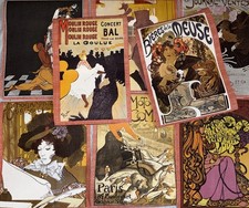 Vtg French Posters 7 Reprint Wallpaper Art Nouveau Decor Belle Époque Crafting picture