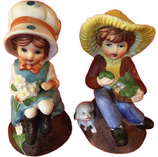 PORCELAIN BELLS VINTAGE LITTLE BOY AND GIRL WITH PETS 4