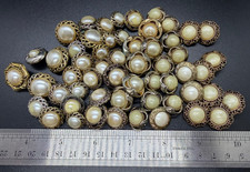 57 Piece Lot of Vintage Plastic Shank Style Buttons. MOP & Gold Tones. Assorted picture