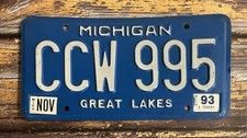1993 Michigan Great Lakes Embossed Automobile License Plate CCW 995 picture