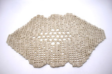 Vintage Hand Crocheted Ecru Lace Doily 15 x 9.75 Scalloped Table Mat Cottagecore picture