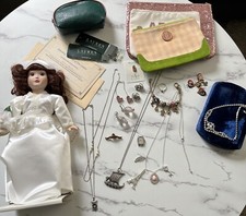 Huge Antique & Vtg Estate Grandmas Lot Jewelry, Bags, Doll N More picture
