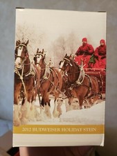 2012  Anheuser Busch  AB  Budweiser Holiday Christmas Beer Stein Clydesdales NIB picture