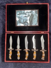 Vintage Set Of 5 Exotic Dagger Knives in Wood Display Box L00K AT THESE BEAUTIES picture