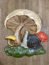 Large Vintage Groovy Retro Hand Painted 3D Mushroom and Snail Ceramic Wall Art picture