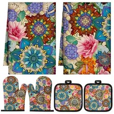 Jingmore 6 Pcs Kitchen Decor Set Accessory Farmhouse Colorful Boho Floral picture