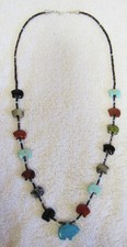 Zuni Indian Turquoise Coral Jasper Jet Carved Stone Bear Fetish Figures Necklace picture