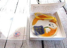Peggy Karr Fused Glass GHOST TRICK TREAT Halloween Ornament or Suncatcher + Box picture