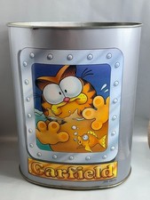 Vintage 1978 Garfield Cat Metal Trash Can 13X10 Fish United Feature Syndicate picture