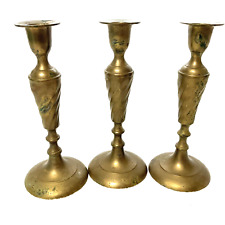 Vintage Brass Swirl Candlesticks Holders Lot of 3 Made in India picture