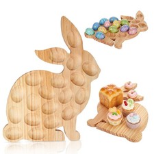 Easter Deviled Egg Tray Wooden Bunny Platter 19 Secure Slots Wood Holder 1 PCS picture
