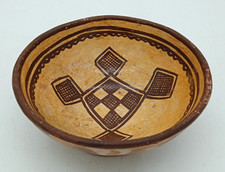 VTG Handmade Native American Terracotta Clay Pottery Bowl Grid/Diamond Motif  6