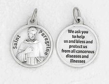 Saint St. Peregrine - with Prayer - 3/4 inch Silver Tone Medal picture