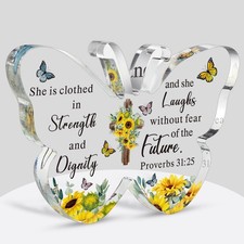 Inspirational Acrylic Butterfly Plaque with Bible Verse - Christian Gifts for Mo picture