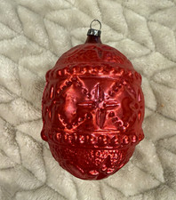 Vintage Red Embossed Molded Glass Christmas Ornament Raised Relief 3.5” picture