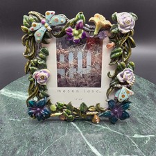 Mason Lane 4x4 Floral Butterfly Jeweled Enamel Photo Frame Rhinestone Flowers picture