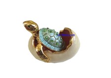 Bejeweled Turtle Hatching from Egg Hinged Metal Enamel Crystal Trinket Box picture