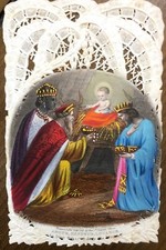 Antique 1861 A VISIT TO A CRIB Religious/SPIRITUAL CARD PRINT France picture