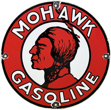 VINTAGE MOHAWK GASOLINE PORCELAIN SIGN DEALERSHIP OIL GAS SERVICE STATION picture
