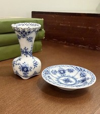 Royal Copenhagen Blue Fluted Bud Vase 1161 And Butter Plate 504 picture