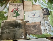 Lot 13 ANTIQUE pcs. WWI Military Pins, letter, 27th Div. Parade Program, Photos picture