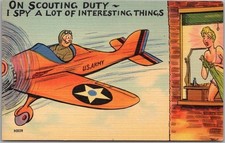 1940s WWII Military Comic LINEN Postcard 
