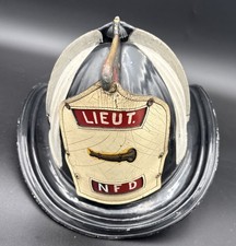 VINTAGE CAIRNS FIRE DEPARTMENT lieut NFD tin fire helmet white panel color picture