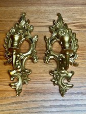 Vintage 1962 Syroco Gold Wall Sconce Candle Holder Pair 4131 Made In The USA picture