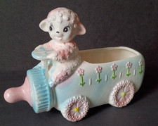 Vintage Inarco Kitschy MCM Anthropomorphic Lamb Drive Baby Planter Bottle Japan picture