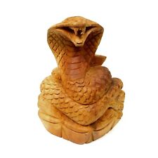 Japanese Teak Wood Zodiac Snake Cobra Wooden Carved Figure Hand Made Folk Craft picture