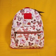 Loungefly Disney Mickey Mouse & Minnie Mouse Sweet Treats AOP Mini Backpack NEW picture