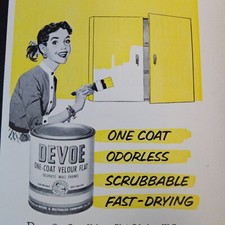 1953 Devoe Paints Vintage Print Ad One Coat Velour Flat Odorless Scrubbable NY picture