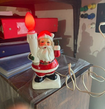 VINTAGE 1950'S SANTA NIGHT LIGHT HOLDING CANDLE RARE BULB IS LIT IN PICTURES picture