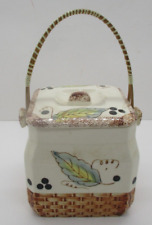Vintage Square Japan Biscuit Jar Basketweave Leaf Design picture