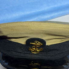 Vtg US Navy CPO Combination Cap Khaki Size 7 1/8 Wicker Frame Mid-Century USN picture