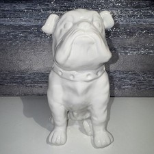 White Ceramic Sitting British Bulldog Statue 8” picture