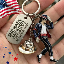 Michael Jackson Metal Keychain King of Pop Dance Figure KeyRing Gift Pendant Fan picture