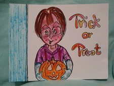 Vintage Style Halloween Greeting Card - Cute Trick or Treater - Handmade picture